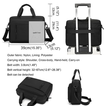 natyrlpog Laptop Bag 14 Inch Briefcase for Men Women Waterproof Nylon Lightweight, Shoulder Messenger Handbag for Business Office Work Travel College Black