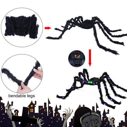 VOMAOK Halloween Spider Decorations 4ft Light Up Giant Spider(2 Pack) with Green Lighted Eyes for Indoor Outdoor Halloween Decorations Yard Party House Décor