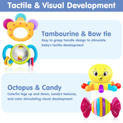 iPlay, iLearn 10pcs Baby Rattles Toys Set, Infant Grab Shake Rattle, Easy Hold Sensory Teether, Babies Development Learning Music Toy, Newborn Shower Birthday Gift 1 2 3 4 5 6 7 9 10 12 Month Boy Girl
