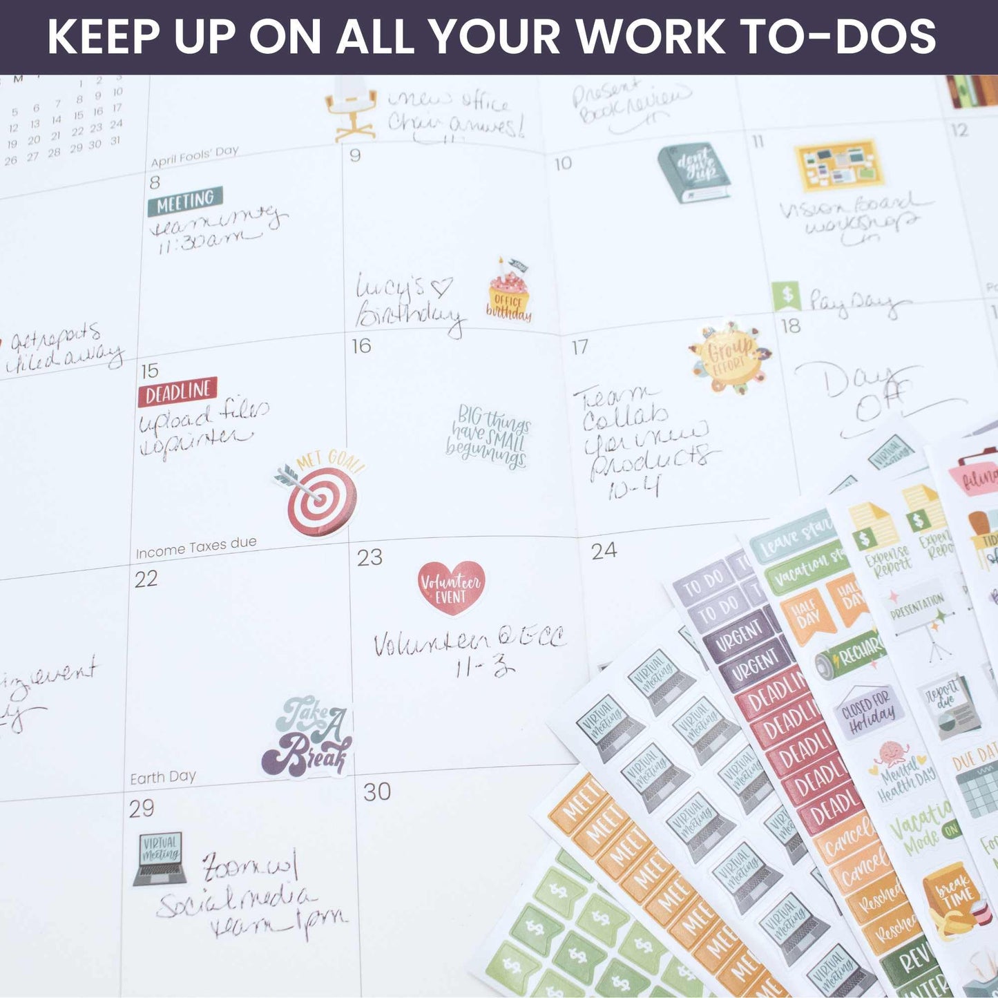 bloom daily planners Workday Essentials Planner Stickers - Productivity Variety Pack for Business Professionals - 8 Sheets / 802 Stickers - Meetings, Deadlines, Payday Icons for Work & Office