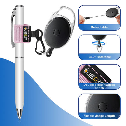 Likesing 4 Retractable Pencil Holder Set, 27.5" Anti-Lost Retractable Pen Holder with Clip, Elastic Reel Pen Leash for Nurses, Teachers, Waitres, Carpenters, Construction Workers(Black)