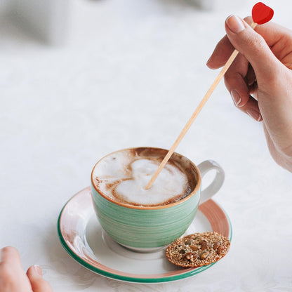 Cabilock 100 Pcs Wooden Coffee Stirrers 6.1 Inch Red Heart Stirring Sticks Creative Coffee Stir Sticks Disposable Stir Sticks Drink Stirrers for Coffee Cocktail Valentine's Day