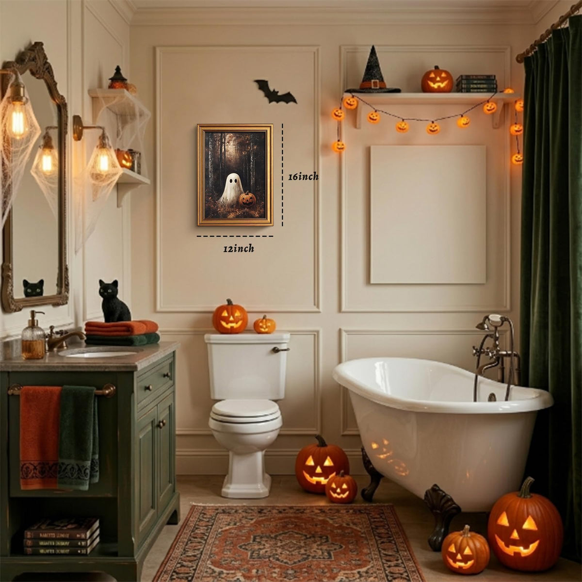 YHCTHT Gold Framed Halloween Wall Art, Ghosts Pumpkin Pictures Wall Decor