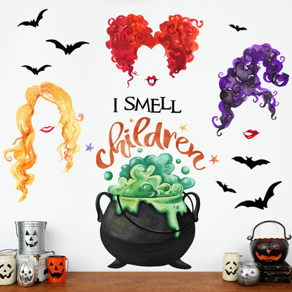 Mfault Halloween I Smell Children Wall Decals Stickers, Sanderson Sisters Witch Caldron Bat Decorations Bedroom Art, Hocus Pocus Holiday Party Supplies Living Room Home Kitchen Decor