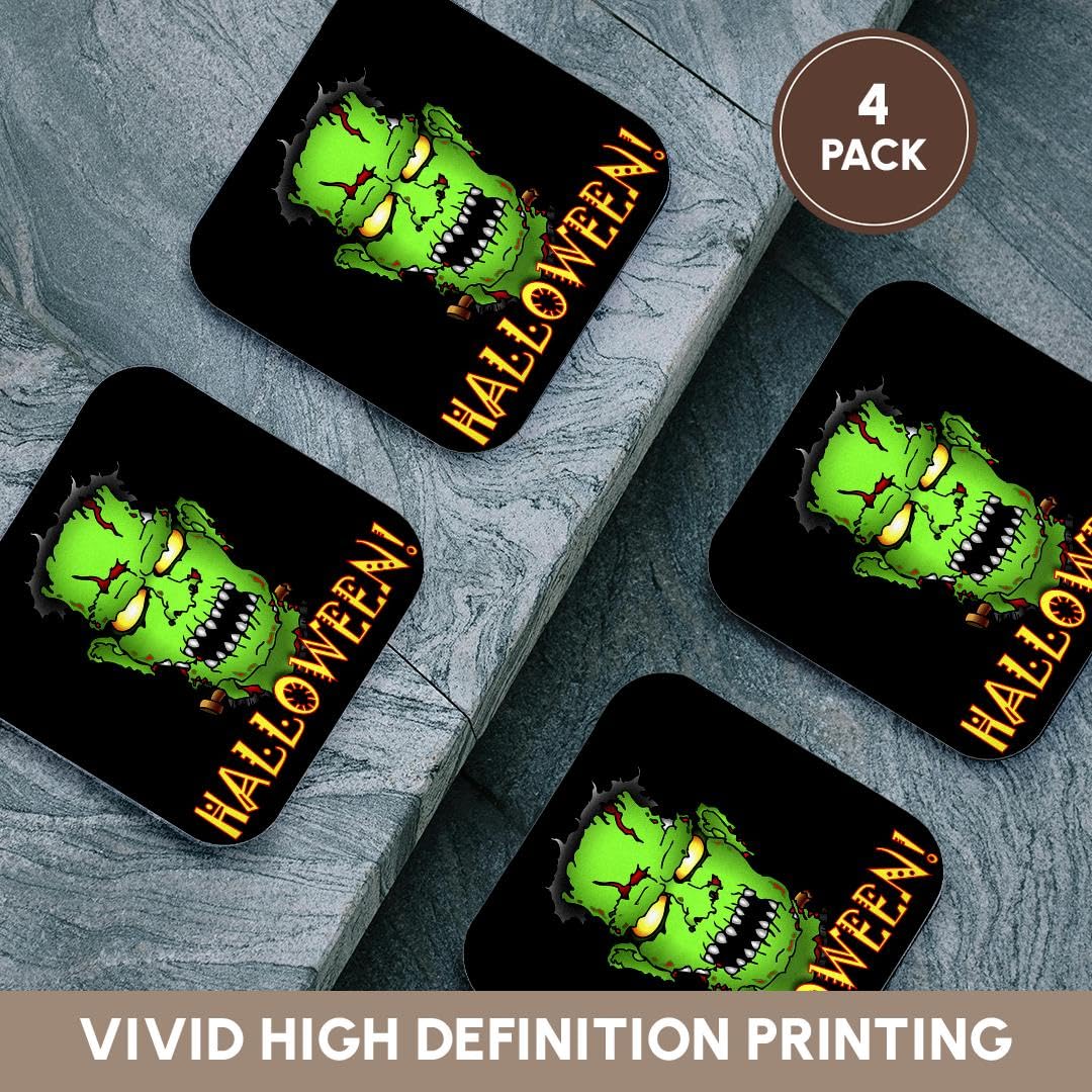 3dRose cst_53348_1 Frankenstein Halloween 2 on Black Soft Coasters, Set of 4