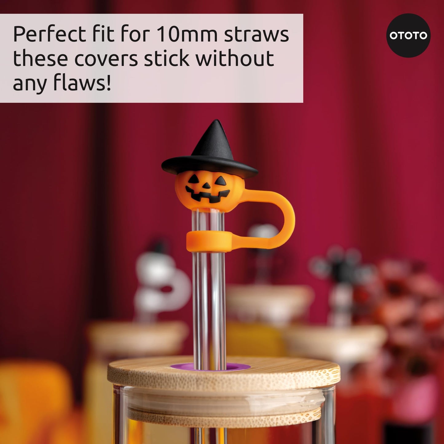OTOTO Boo Team Straw Toppers Set of 4 - Straw Covers Cap for Tumblers, Covers, Caps for Tumbler Accessories, Cute Water Bottle Accessories, Goth Halloween Spooky Witchy Gifts, Witch