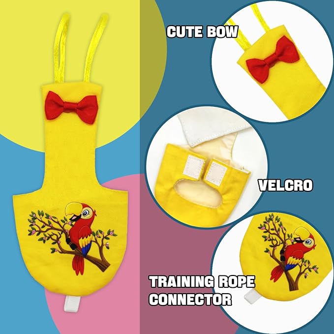 Bird Diaper Reusable Birds Flight Suit Nappies Protective Breathable Washable Parrot Diapers Nappy Clothes for Parakeet Parrot Budgie Canary Budgie Cockatiel(Yellow, Medium)
