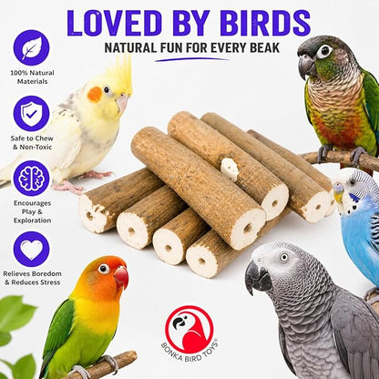 Bonka Bird Toys 1211 Pk6 Natural Bark Sola Sticks, 6-Pack, 3" Long, 1.25" Diameter, Soft Chew and Foraging Toy for Birds, Parrots, Parakeets, Cockatiels, Lightweight, Natural, Safe, Eco-Friendly