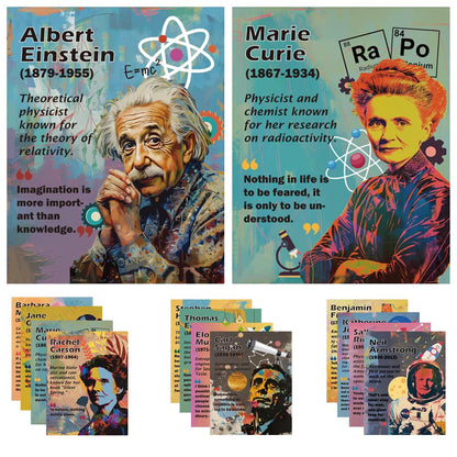 Magictodoor Science Classroom Decor Set: 15 Vibrant 11x14 Posters Featuring Notable Scientists for Middle School, Bulletin Boards, and Engaging Science Classrooms