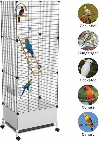 STILLCOVE Extra Large Bird Cage, Black Parakeet Cages with Rolling Stand & Wheels, Wide Birdcage for Parrots Cockatiels Conure Budgie Canary Finch Lovebird