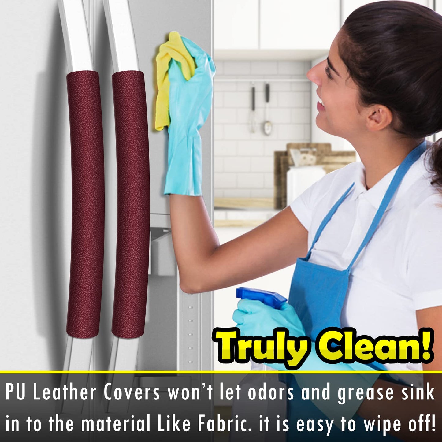 Royleath Refrigerator Handle Covers, Set of 6, Leather Kitchen Appliance Handle Covers, Keep Your Fridge Microwave Oven Stove or Dishwasher Clean, Stains Dirty Oils, Timesaver, Kitchen Decor(Burgundy)