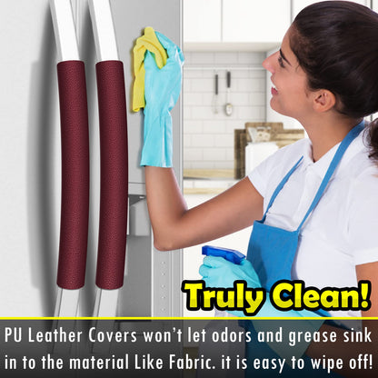 Royleath Refrigerator Handle Covers, Set of 6, Leather Kitchen Appliance Handle Covers, Keep Your Fridge Microwave Oven Stove or Dishwasher Clean, Stains Dirty Oils, Timesaver, Kitchen Decor(Burgundy)