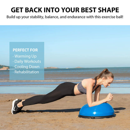 ZELUS Balance Ball Trainer with Resistance Bands and Foot Pump, Inflatable Yoga Ball for Home Gym Workouts, 23 Inch Exercise Half Ball for Balance Training Core Strength Fitness More, 330lb Cap