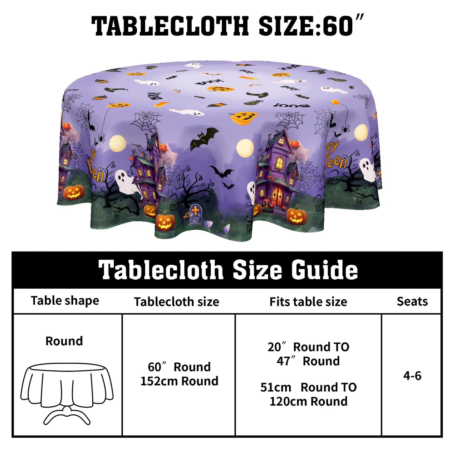 Barneova Halloween Tablecloth Round 60 Inch Spider Web Pumpkin Decoration Outdoor Table Cloth Purple Rustic Table Cover for Dining Kitchen Holiday Party Picnic Home Halloween Party Decor