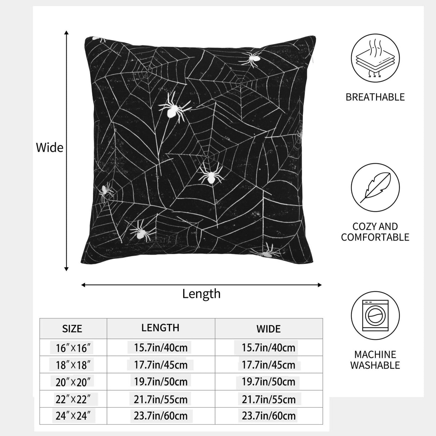 VIREOTHIA Halloween Spiderwebs Pillow Covers 18x18 Set of 2 Black and White Decorative Throw Pillow Cover Spider Webs Square Pillowcases Cushion Covers for Couch Bed Sofa Decor