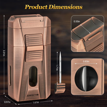 AWOTE Travel Leather Cigar Case with Cigar Torch Lighter, Cigar Bag with 4 Cigar Tubes, Include Cigar Accessories