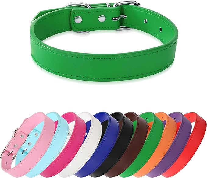 Green Soft Leather Dog Collar for Small,Medium, Large Dog, Comfortable and Adjustable(Wide: 0.95'' for Dog's Neck: 13''~18'', Green, L)