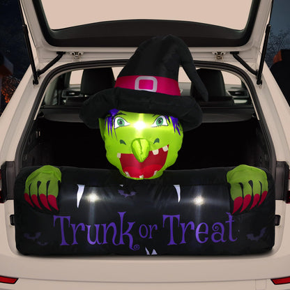 Colingmill 4.3ft Halloween Trunk or Treat Car Decoration Inflatable with Built-in LED Blow up Halloween Inflatable Witch Cat Pumpkin Outdoor Decor for SUV Yard Holiday Party Decor(Witch)