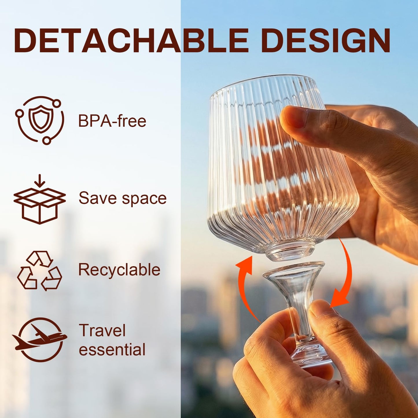 VinoFilt Wine Plastic Glasses Disposable Cups - Detachable Shatterproof Goblets Glass Drinking Reusable Bulk - Party Wedding Outdoor (12oz 30 Pack)