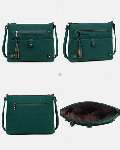 FADEON Large Crossbody Purses for Women Crossbody Bag, Leather Cross Body Purses Multi Pocket Roomy Shoulder Bag ,Dark Green Suede Style