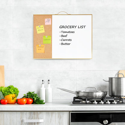Small Cork Board Whiteboard Combo - 12" X 16" Portable Aluminum Gold Framed Magnetic Dry Erase Board for Wall, Mini Bulletin CorkBoard with a Handle for Office, Home and School