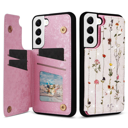 UEEBAI Wallet Case for Samsung Galaxy S22 5G with Card Holders, PU Leather Cover Kickstand RFID Blocking Double Magnetic Clasp Rilievo Flower Shockproof Flip Case for Women Girls - Tree Vine