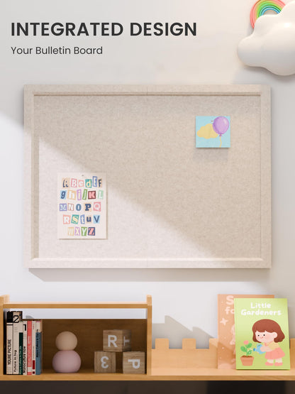 Fluxynara Foldable Cork Board Alternative, Felt Bulletin Board 23.6" x 17.5" Oatmeal Frame with 12 Adhesive Tabs, Pin Board for Home Office, Classroom, Entryway, Kitchen Wall Decor—Oatmeal