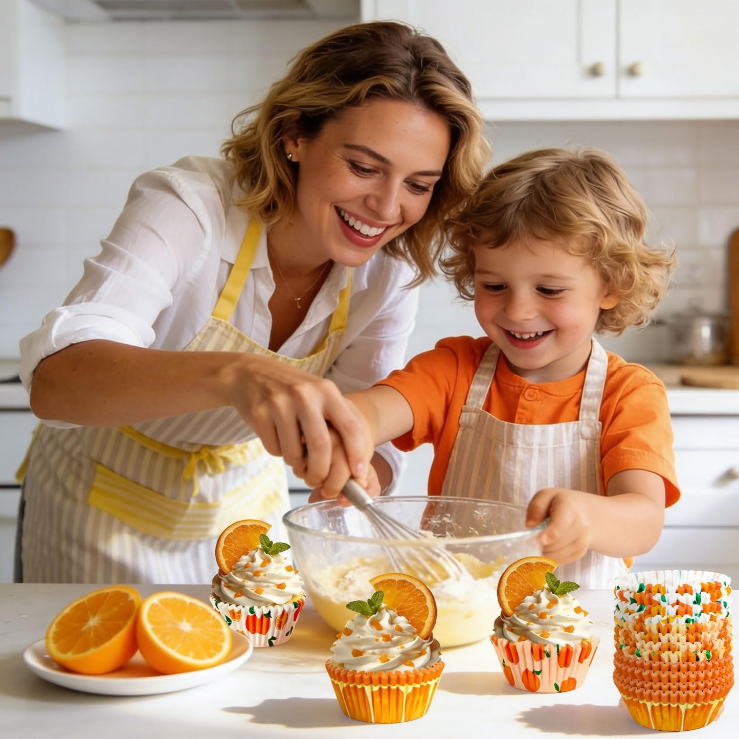 Whaline 300Pcs Orange Fruit Cupcake Liners Paper Baking Cups Summer Fruit Standard Muffin Cupcake Wrappers for Baby Shower Birthday Party Supplies