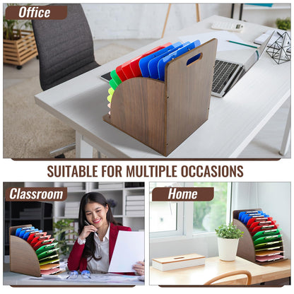 Wonderjune Wooden Clipboard Holder Storage Metal Rack with Raised Side Panel Clipboard Organization for Classroom Office School Teacher, Clip Boards Not Included (Walnut)