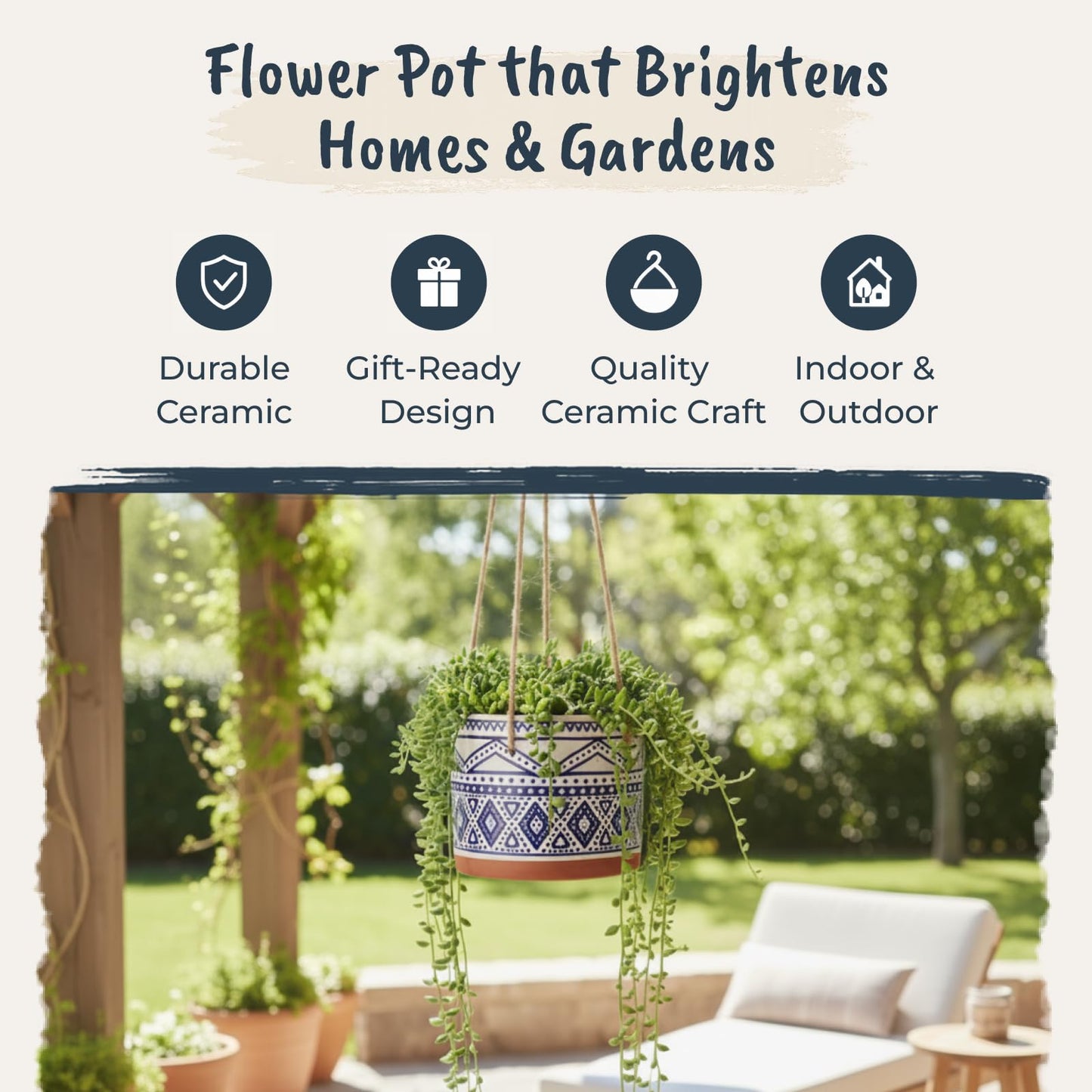 Blue Sky Ceramic Hanging Darlington 5'' Flower Pot