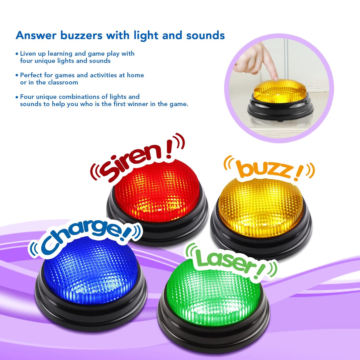 BEAN LIEVE 8-Pack Game Buzzers with 4 Colors & 4 LED Lights Brighter, Portable Answer Buzzers for Classroom Family Game Night Party Trivia, Light Up Buzzer Buttons for Family Feud Jeopardy Style Games