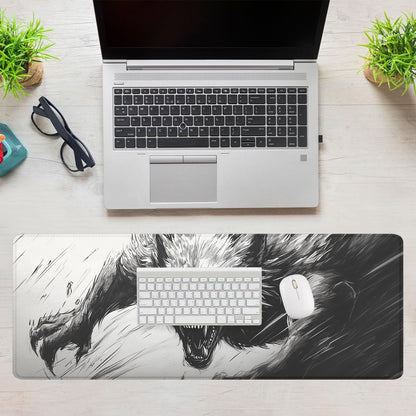 Werewolf Mouse Pad Wolf Howling Fantasy Black White Anime Extended Mousepad Waterproof Stitched Edges Rubber Base Non-Slip Deskmap Computer Keyboard Mat 31.5x11.8 in