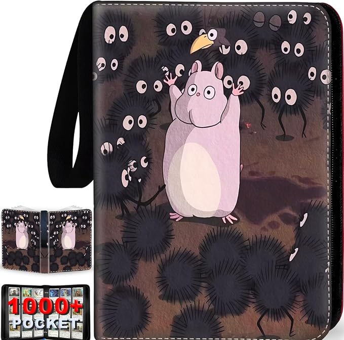 1008 Cute Card Binder 9 Pocket, 3-Ring Trading Card Binder with 56 Page Removable Sleeves, High Storage Waterproof Trading Card Holder Collection Card Album Organizer Case for TCG Cards - Coal