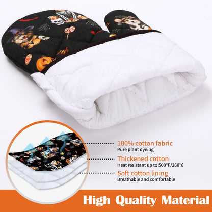 Arquiel Halloween Dog Oven Mitts and Pot Holders Sets 4Pcs, 100% Cotton Heat Resistant, Extra Long Oven Gloves Potholder for Kitchen Cooking Baking Decoration
