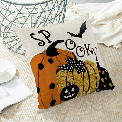 Halloween Pillow Covers 18 x 18 Inch Set of 2 Polka Dot Pumpkin Spooky Bat Throw Pillows Outdoor Decorative Fall Halloween Horror Pillowcases Linen Cushion Cases for Farmhouse Home Bed Sofa Couch