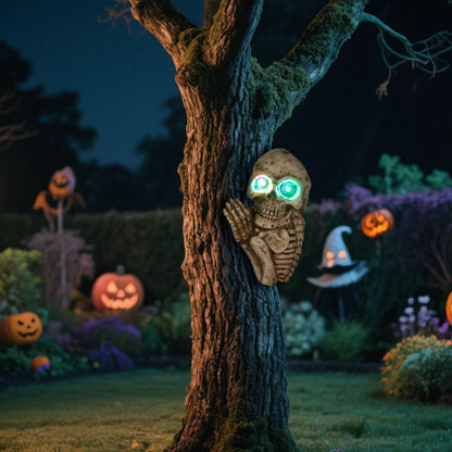 Halloween Skull Solar Light Outdoor 9 '' Spooky Tree Peeker Skeleton Figurine Ghost Decor for Yard, Garden, Porch Halloween Party Decorations