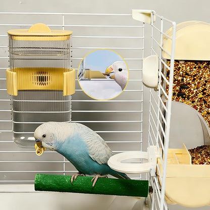 Automatic Bird Feeder Waterer Kit Bird Cage Hanging Waterer Parakeet Leak-Proof Feeder Parrot Vegetable Clips Cage Accessories for Budgies Lovebirds Finches Canaries Parrotlets Conures (Yellow)