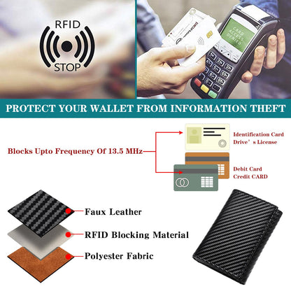 LOUEBICA Leather Trifold Wallet for Men RFID Blocking Minimalist Front Pocket Wallets with ID Window