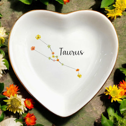 Aquarius Constellation Jewelry Dish, Birth Month Flower Trinket Tray for Earrings Necklaces, Zodiac Gift for Birthday Wedding Christmas Valentine, Gift for Aunt Mom Her (Taurus (Apr 20 - May 20))