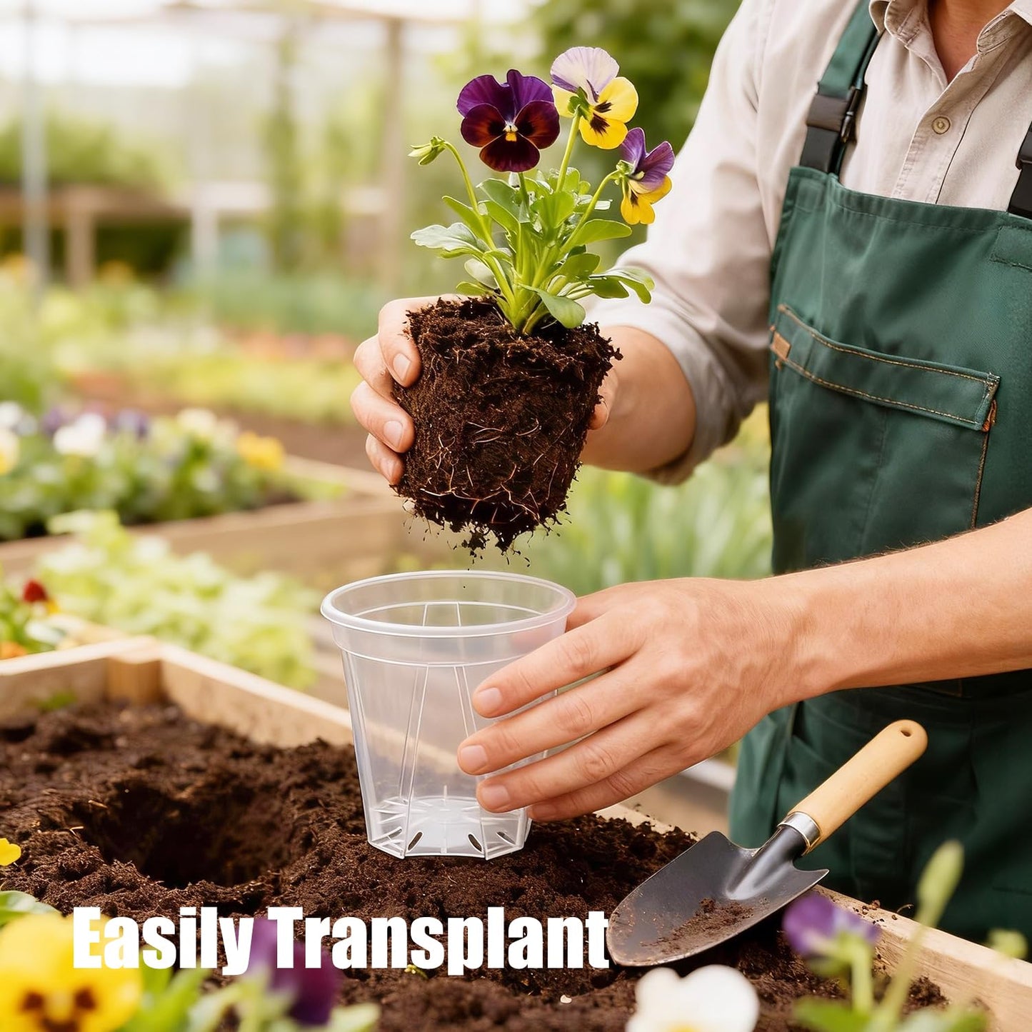 Olsury Clear Nursery Pots with Drainage: Stop Root Rot via Side-Bottom Vents & 1-Second Root Check - Heavy Duty Plastic Pots for Indoor Repotting, Orchids & Aroids (20 Pack with Saucers, 4-6 Inch)