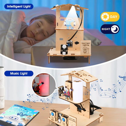 ESP32 STEM Science Kits for Kids Ages 8-10-12, 3 in 1 Smart Home Education Kit, Wooden 3D Puzzles Toys Children's DIY Building Crafts Model Set, Christmas Birthday Gift for Girls Boys
