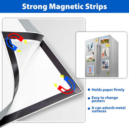 20 Pack Magnetic Sign Holder 8.5 x 11, Self-Adhesive Magnetic Picture Frame & Document Holder for Wall, Door, Fridge, Glass - Double-Sided Magnetic Frame for Poster & Paper Display (Silver)