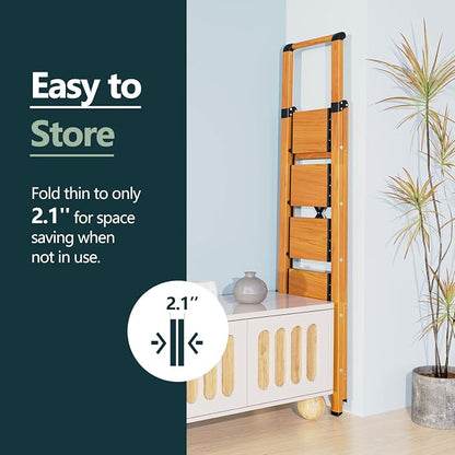 WOA WOA 5 Step Ladder, Ladders for Home, Anti-Slip Pedals, Aluminum Step Stool Foldable, Lightweight to Move, Ease of Storage, Reach 10ft for Closet Kitchen Library, Hold 300lbs - Wood Grain