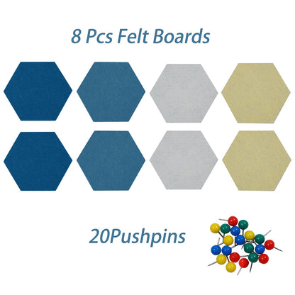Afumazi 8Pcs Hexagon Felt Cork Board Tiles Self Adhesive Bulletin Board, Pin Board for Wall Decor Memos Photos Display (Set A)
