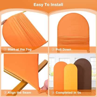 Safari Party Arch Covers Set of 3-7.2ft 6.6ft 6ft Wrinkle Free Stretchy Spandex Jungle Safari Arch Backdrop Cover for Theme Party Baby Shower Arch Photo Background Stand Cover-Brown Orange