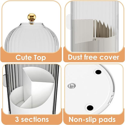 YOOLENS Makeup Brush Holder with Lid 360 Rotating Clear Dustproof Make Up Organizers for Vanity Bathroom Countertop, Transparent | with Lid