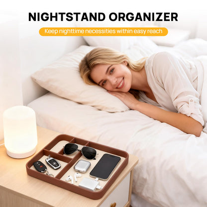 exsulity Leather Valet Tray, Stylish and Organized Multifunctional Tray, Nightstand & Desk Organizer, EDC Catchall for Keys Watch Jewelry Bedside Table Organizer