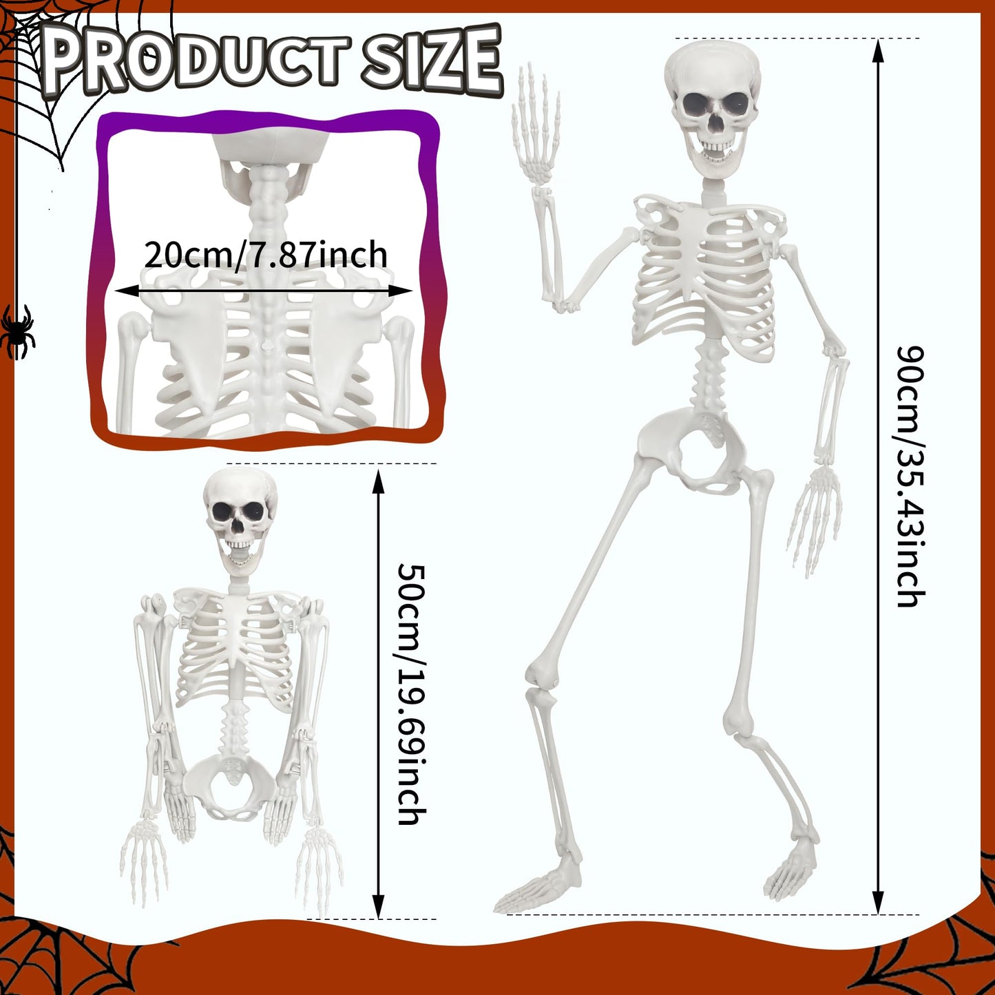 SHOCOSTO Skeleton Halloween Decor,3Ft Life Size Skeleton Full Body Plastic Human Bones for Halloween Decoration