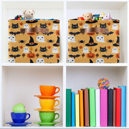 Bolaz Large Storage Basket Halloween Spooky Skull Pumpkin Black Cat Foldable Storage Box Organizer Bins with Handles for Bedroom Home Office