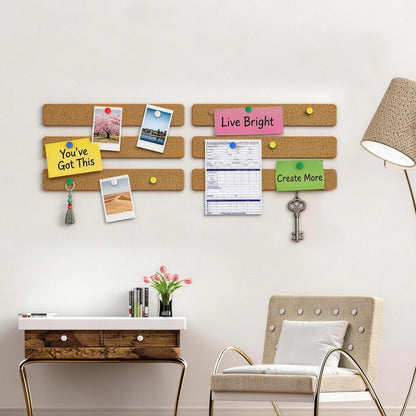 Fushing Cork Boards Felt Bulletin Boards, 13"x2" Pin Boards with Push Pins, Self-Adhesive, No-Drill Wall Mount Pin Boards for Classroom, Office, Home, Dorm, Bedroom Door (6)